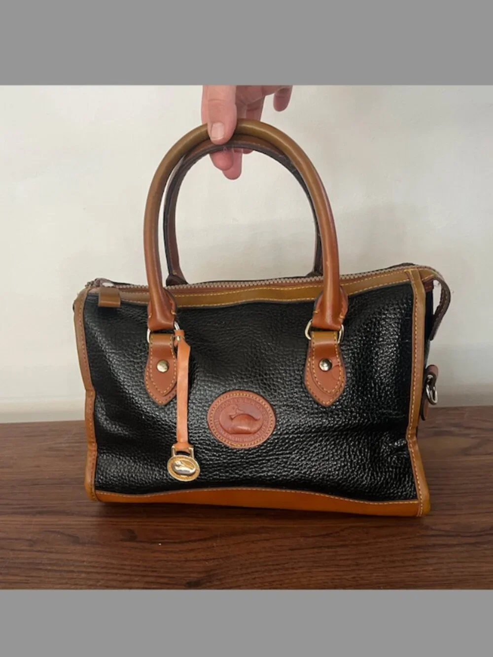 VTG Dooney Bourke Black and Brown Pebble AllWeather Leather Doctor's/Bowler Bag